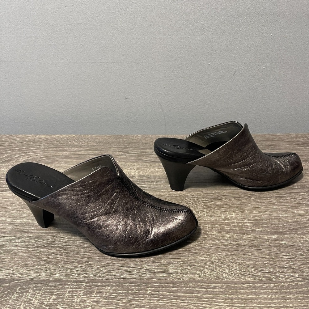 Born BOC Women's Shoes Size 9 Metallic Gray Leather Slip On Mules Casual Heels - Picture 3 of 10